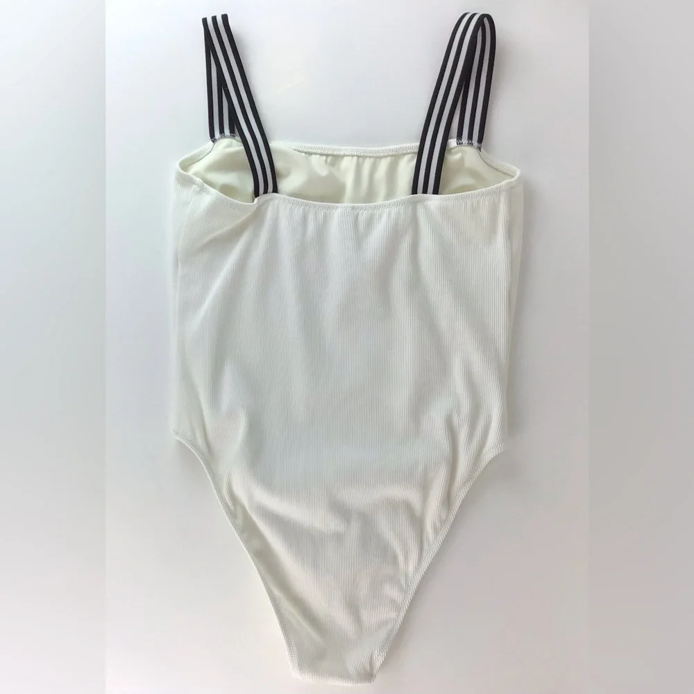 Madewell Solid & Striped White The Riley One Piece Swimsuit | Large